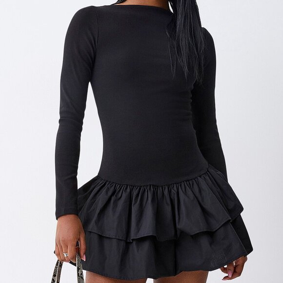 ONLY Poplin Skirt Black Longsleeve Dress - Picture 3 of 3